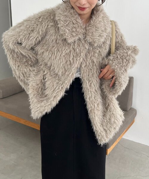 MIXファースタンドカラーコート セール】【サイズ展開あり/軽量】MIXファースタンドカラーコート