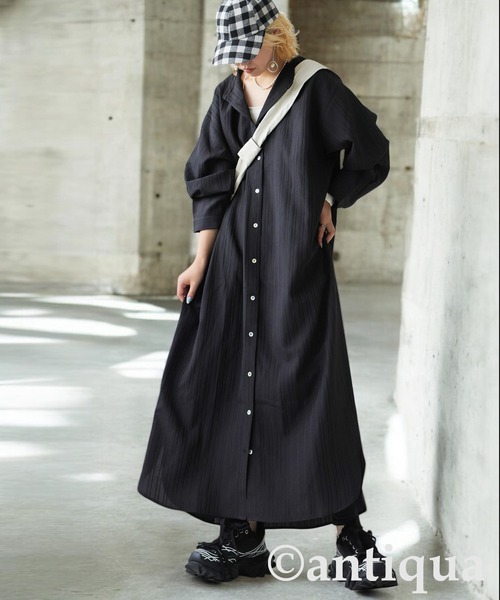 antiqua(アンティカ)の「シャツワンピース(シャツワンピース・レディース・ブラック/カーキ・P/R)」の3枚目の写真