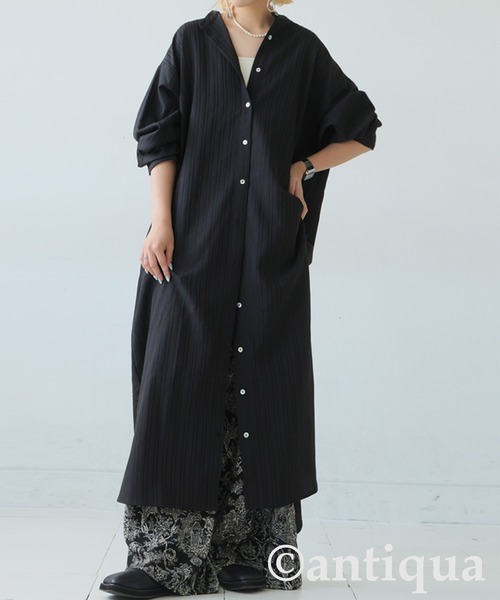antiqua(アンティカ)の「シャツワンピース(シャツワンピース・レディース・ブラック/カーキ・P/R)」の4枚目の写真
