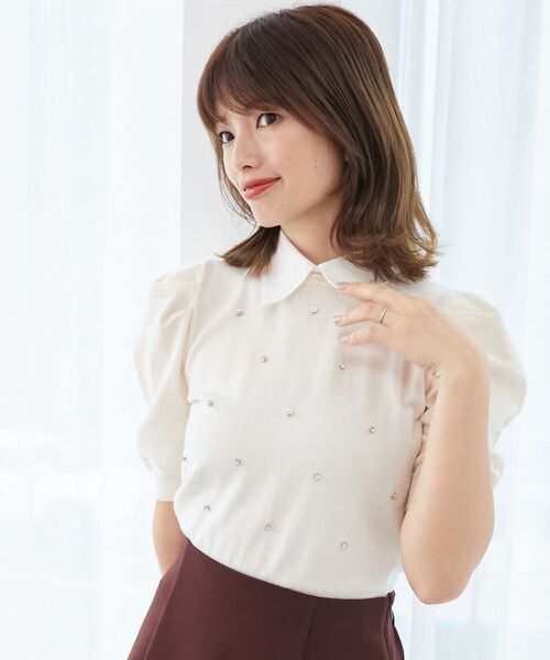 MAJESTIC LEGON（マジェスティックレゴン）の「2way襟付きビジューニット（ニット/セーター・レディース・ブラック/グレー/アイボリー/ボルドー・MEDIUM）」の8枚目の写真