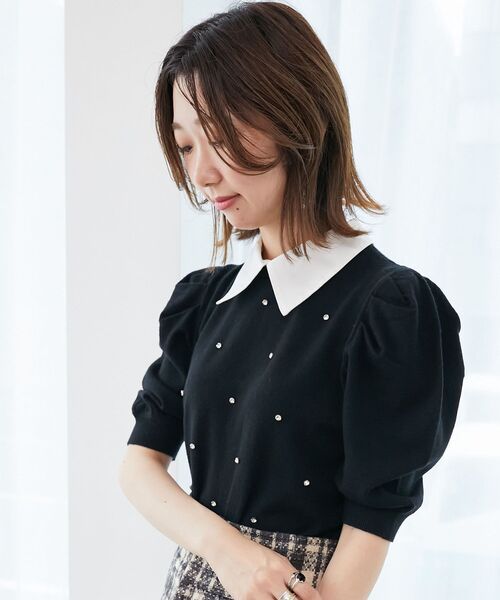 MAJESTIC LEGON（マジェスティックレゴン）の「2way襟付きビジューニット（ニット/セーター・レディース・ブラック/グレー/アイボリー/ボルドー・MEDIUM）」の19枚目の写真