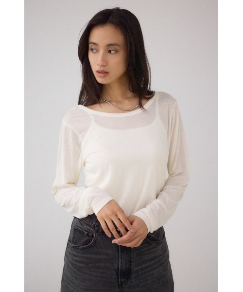 AZUL by moussy(アズールバイマウジー)の「シアーロングスリーブTシャツ(Tシャツ/カットソー・レディース・ブラック/アイボリー/チャコールグレー/レッド・FREE)」の22枚目の写真