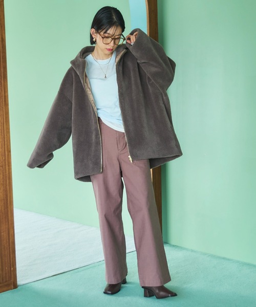 Doux archives（ドゥアルシーヴ）の「オーバーボアフーディブルゾン（ブルゾン・レディース・チャコールグレー/モカ/アイボリー・38）」の6枚目の写真