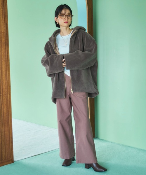 Doux archives（ドゥアルシーヴ）の「オーバーボアフーディブルゾン（ブルゾン・レディース・チャコールグレー/モカ/アイボリー・38）」の7枚目の写真