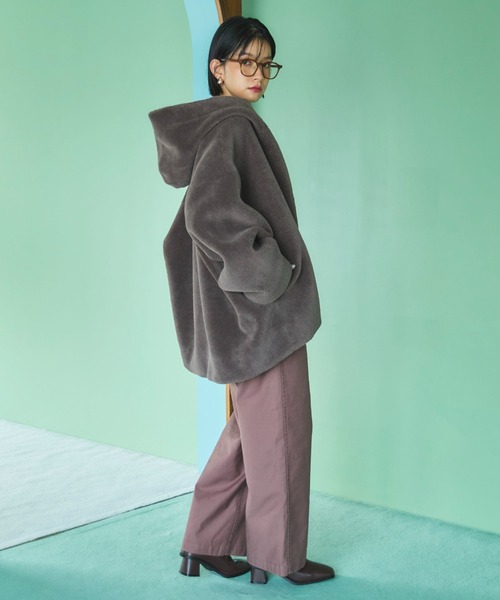 Doux archives（ドゥアルシーヴ）の「オーバーボアフーディブルゾン（ブルゾン・レディース・チャコールグレー/モカ/アイボリー・38）」の10枚目の写真