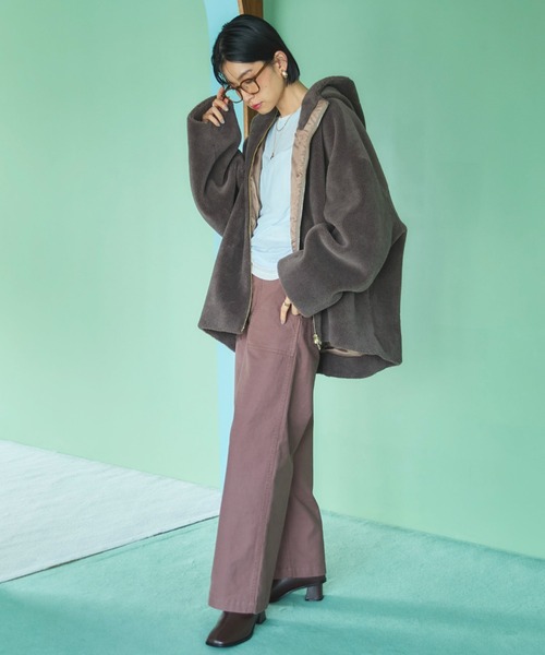 Doux archives（ドゥアルシーヴ）の「オーバーボアフーディブルゾン（ブルゾン・レディース・チャコールグレー/モカ/アイボリー・38）」の14枚目の写真