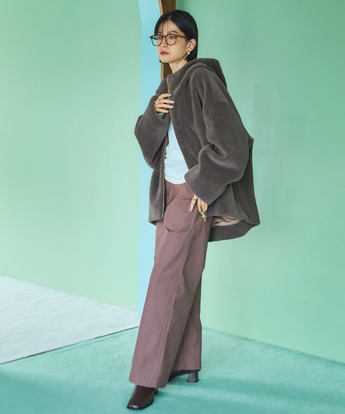 Doux archives（ドゥアルシーヴ）の「オーバーボアフーディブルゾン（ブルゾン・レディース・チャコールグレー/モカ/アイボリー・38）」の15枚目の写真