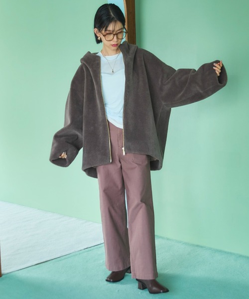 Doux archives（ドゥアルシーヴ）の「オーバーボアフーディブルゾン（ブルゾン・レディース・チャコールグレー/モカ/アイボリー・38）」の17枚目の写真