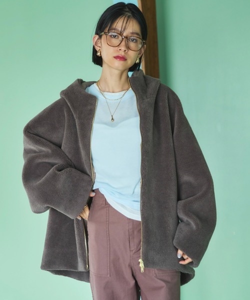 Doux archives（ドゥアルシーヴ）の「オーバーボアフーディブルゾン（ブルゾン・レディース・チャコールグレー/モカ/アイボリー・38）」の21枚目の写真