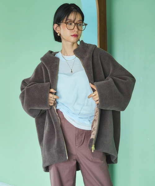 Doux archives（ドゥアルシーヴ）の「オーバーボアフーディブルゾン（ブルゾン・レディース・チャコールグレー/モカ/アイボリー・38）」の18枚目の写真