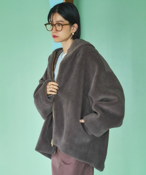 Doux archives（ドゥアルシーヴ）の「オーバーボアフーディブルゾン（ブルゾン・レディース・チャコールグレー/モカ/アイボリー・38）」の22枚目の写真