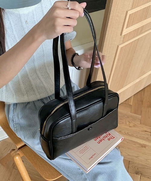 LAC-VERT(ラック・ヴェール)の「フェイクレザーボストンハンドバッグ(ハンドバッグ・レディース・ブラウン/ブラック・FREE)」の7枚目の写真