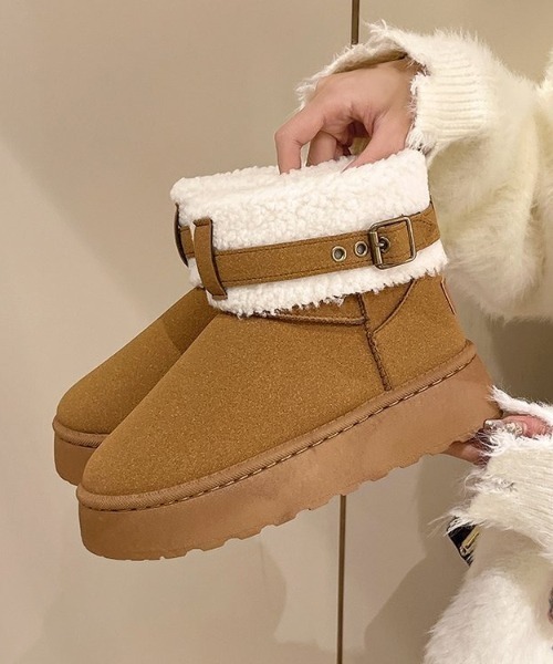 lilful（リルフル）の「ふわふわボア 厚底ベルトムートンショートブーツ（ブーツ・レディース・ブラック/ブラウン・M/L）」の19枚目の写真