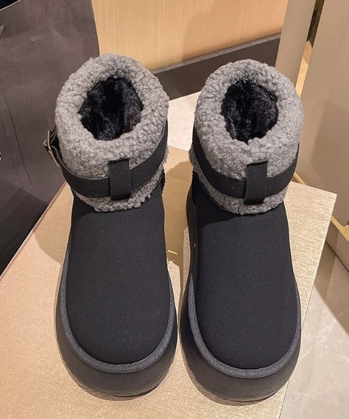 lilful（リルフル）の「ふわふわボア 厚底ベルトムートンショートブーツ（ブーツ・レディース・ブラック/ブラウン・M/L）」の10枚目の写真