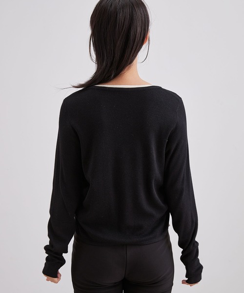 Lace Ladies(レースレディース)の「Vネック 配色 レイヤード風 ニット プルオーバー(ニット/セーター・レディース・ブラック/ダークグレー/ライトグレー/ブラウン・FREE)」の10枚目の写真