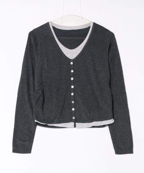 Lace Ladies(レースレディース)の「Vネック 配色 レイヤード風 ニット プルオーバー(ニット/セーター・レディース・ブラック/ダークグレー/ライトグレー/ブラウン・FREE)」の6枚目の写真