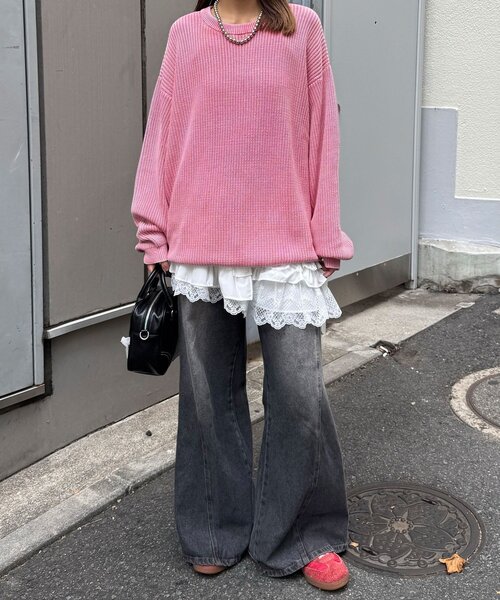 CIAOPANIC(チャオパニック)の「ストーンウォッシュニットプルオーバー(パーカー・レディース・ピンク/ブラック/ブラウン・FREE)」の4枚目の写真