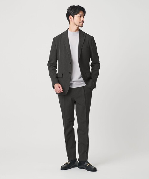 ユナイテッドアローズ　セットアップ　ノーカラー　ワイドパンツ　大きいサイズ　紺 WEB限定 WARDROBE SMART】ウインター TR セットアップ/ジャケット