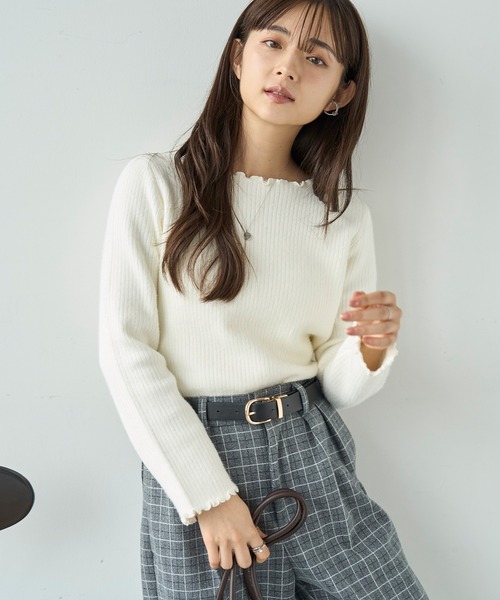 mil(ミル)の「裏ファー メロウニットトップス【585110】(ニット/セーター・レディース・オフホワイト/ブラック/モカ・S/XS)」の1枚目の写真