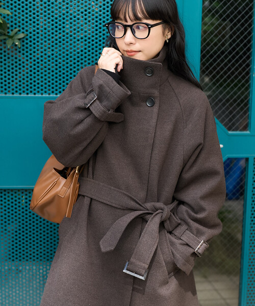 FREAK'S STORE(フリークスストア)の「ウーリー ハイネックロングコート(ステンカラーコート・レディース・ネイビー/ブラック/ブラウン・フリ-)」の3枚目の写真