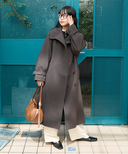FREAK'S STORE(フリークスストア)の「ウーリー ハイネックロングコート(ステンカラーコート・レディース・ネイビー/ブラック/ブラウン・フリ-)」の4枚目の写真