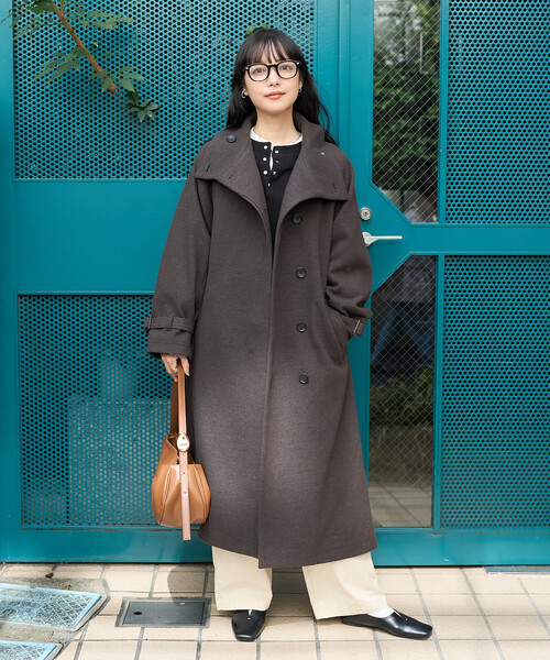ウーリー ハイネックロングコート（ステンカラーコート