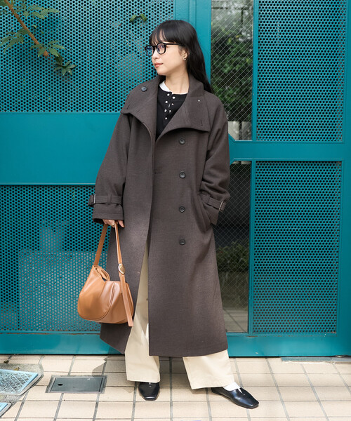FREAK'S STORE(フリークスストア)の「ウーリー ハイネックロングコート(ステンカラーコート・レディース・ネイビー/ブラック/ブラウン・フリ-)」の7枚目の写真