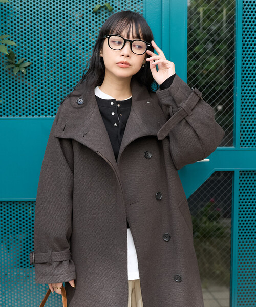 FREAK'S STORE(フリークスストア)の「ウーリー ハイネックロングコート(ステンカラーコート・レディース・ネイビー/ブラック/ブラウン・フリ-)」の11枚目の写真