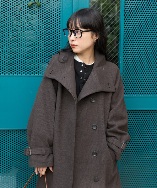 FREAK'S STORE(フリークスストア)の「ウーリー ハイネックロングコート(ステンカラーコート・レディース・ネイビー/ブラック/ブラウン・フリ-)」の12枚目の写真