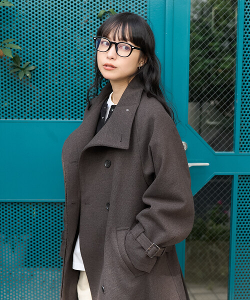 FREAK'S STORE(フリークスストア)の「ウーリー ハイネックロングコート(ステンカラーコート・レディース・ネイビー/ブラック/ブラウン・フリ-)」の14枚目の写真