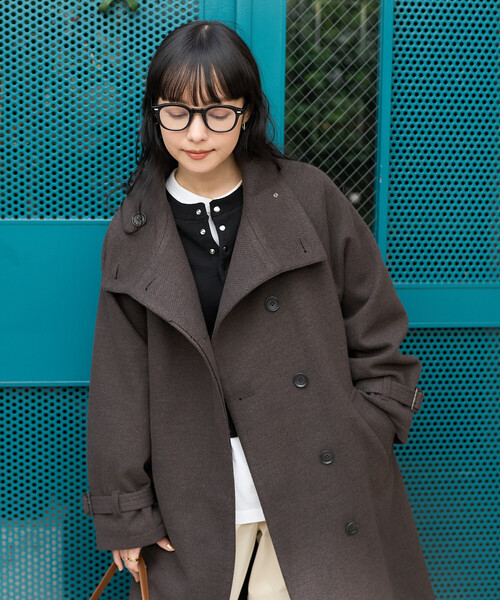 FREAK'S STORE(フリークスストア)の「ウーリー ハイネックロングコート(ステンカラーコート・レディース・ネイビー/ブラック/ブラウン・フリ-)」の16枚目の写真