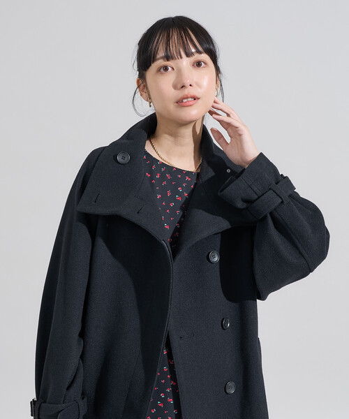 ウーリー ハイネックロングコート（ステンカラーコート