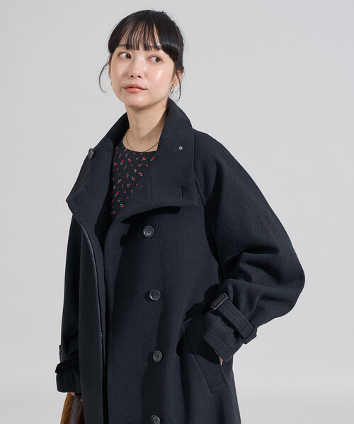 FREAK'S STORE ウーリー ハイネック ロングコート ブラック FREAK'S STORE ウーリー ハイネック ロングコート ブラック