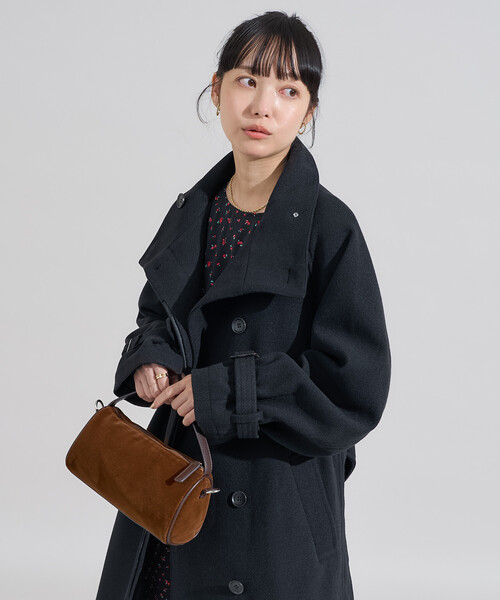 FREAK'S STORE ウーリー ハイネック ロングコート ブラック ウーリー ハイネックロングコート（ステンカラーコート