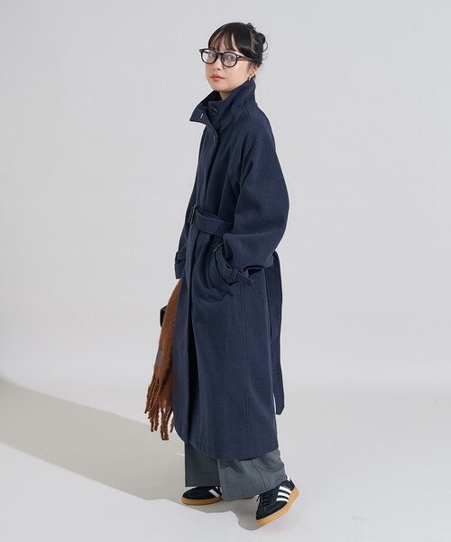 ウーリー ハイネックロングコート（ステンカラーコート