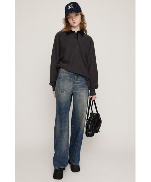 SLY(スライ)の「SW RUGGER SH スウェット ラガーシャツ 秋服 冬服(ポロシャツ・レディース・ライトブラック/バーガンディー/ネイビー/杢グレー・FREE)」の5枚目の写真