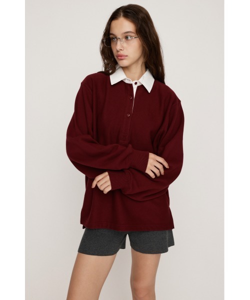 SLY(スライ)の「SW RUGGER SH スウェット ラガーシャツ 秋服 冬服(ポロシャツ・レディース・ライトブラック/バーガンディー/ネイビー/杢グレー・FREE)」の14枚目の写真