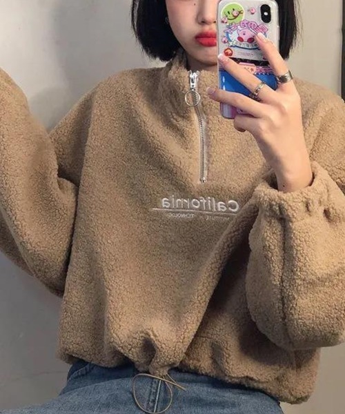 SallyLunn(サリーラン)の「ハーフジップボアトップス(ニット/セーター・レディース・ブラック/ベージュ/ホワイト・MEDIUM/LARGE)」の3枚目の写真