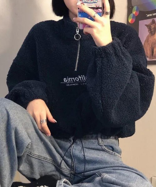 SallyLunn(サリーラン)の「ハーフジップボアトップス(ニット/セーター・レディース・ブラック/ベージュ/ホワイト・MEDIUM/LARGE)」の2枚目の写真