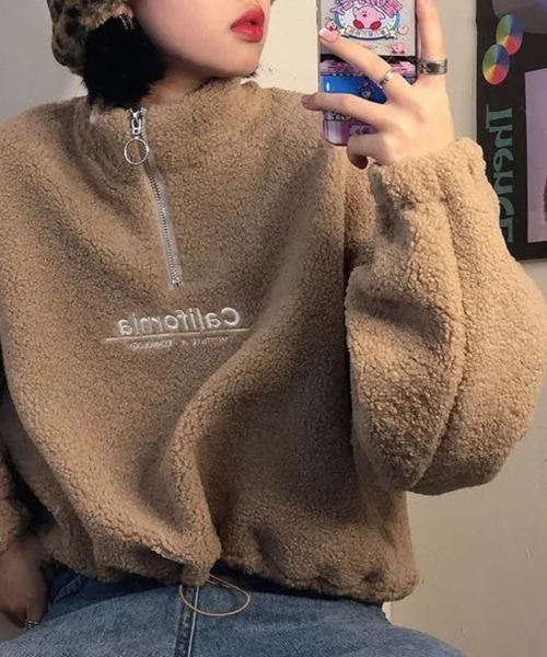 SallyLunn(サリーラン)の「ハーフジップボアトップス(ニット/セーター・レディース・ブラック/ベージュ/ホワイト・MEDIUM/LARGE)」の4枚目の写真