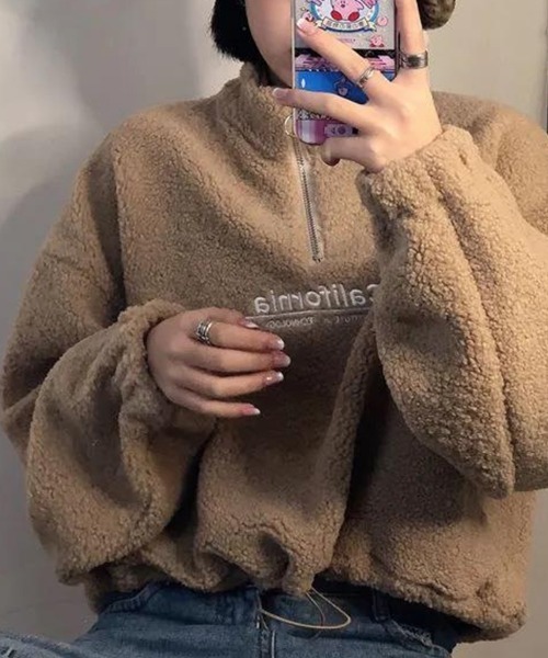 SallyLunn(サリーラン)の「ハーフジップボアトップス(ニット/セーター・レディース・ブラック/ベージュ/ホワイト・MEDIUM/LARGE)」の5枚目の写真
