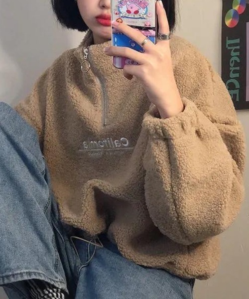 SallyLunn(サリーラン)の「ハーフジップボアトップス(ニット/セーター・レディース・ブラック/ベージュ/ホワイト・MEDIUM/LARGE)」の6枚目の写真