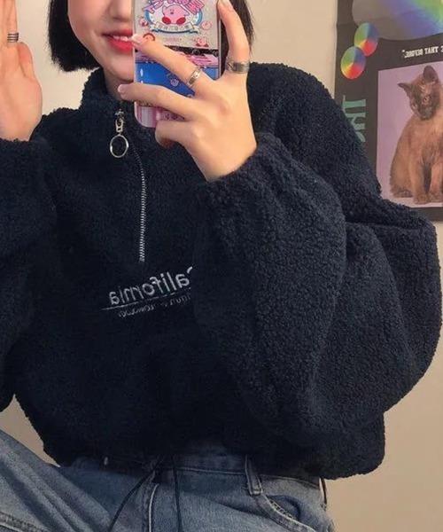 SallyLunn(サリーラン)の「ハーフジップボアトップス(ニット/セーター・レディース・ブラック/ベージュ/ホワイト・MEDIUM/LARGE)」の7枚目の写真