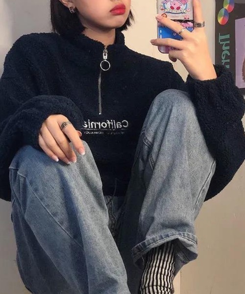 SallyLunn(サリーラン)の「ハーフジップボアトップス(ニット/セーター・レディース・ブラック/ベージュ/ホワイト・MEDIUM/LARGE)」の8枚目の写真