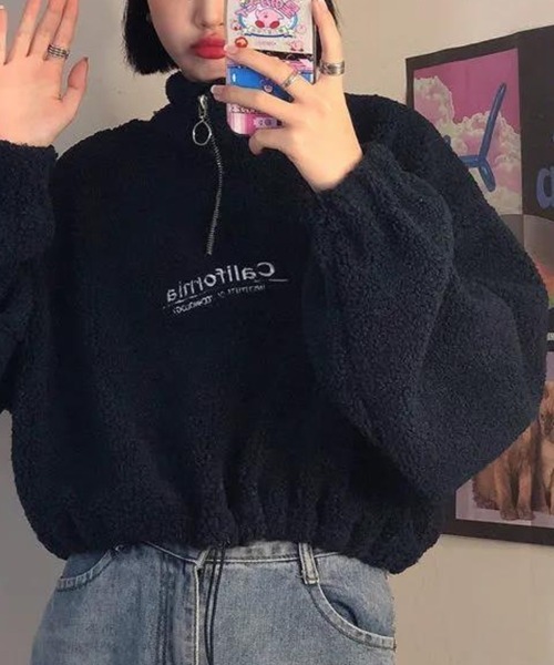 SallyLunn(サリーラン)の「ハーフジップボアトップス(ニット/セーター・レディース・ブラック/ベージュ/ホワイト・MEDIUM/LARGE)」の9枚目の写真