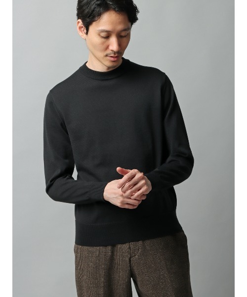 SUIT SQUARE（スーツスクエア）の「クルーネックニット 長袖 ウォッシャブル オーガニックコットンブレンド天竺 無地（ニット/セーター・メンズ・グレー系/ホワイト系/ブラック系/ネイビー系・S/M/L/LL）」の4枚目の写真