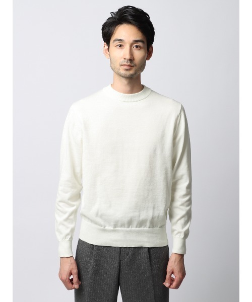 SUIT SQUARE（スーツスクエア）の「クルーネックニット 長袖 ウォッシャブル オーガニックコットンブレンド天竺 無地（ニット/セーター・メンズ・グレー系/ホワイト系/ブラック系/ネイビー系・S/M/L/LL）」の19枚目の写真