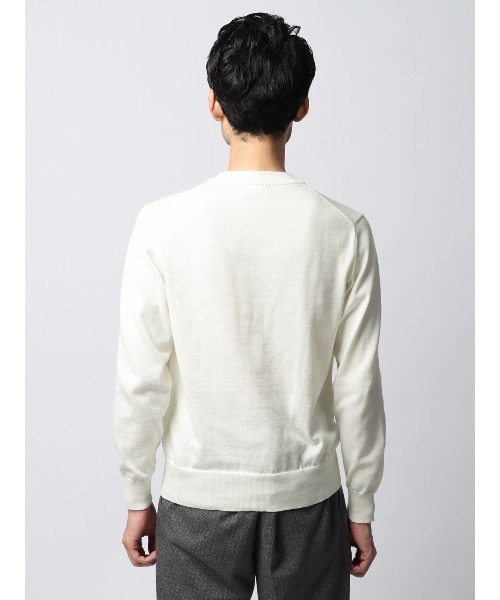 SUIT SQUARE（スーツスクエア）の「クルーネックニット 長袖 ウォッシャブル オーガニックコットンブレンド天竺 無地（ニット/セーター・メンズ・グレー系/ホワイト系/ブラック系/ネイビー系・S/M/L/LL）」の18枚目の写真