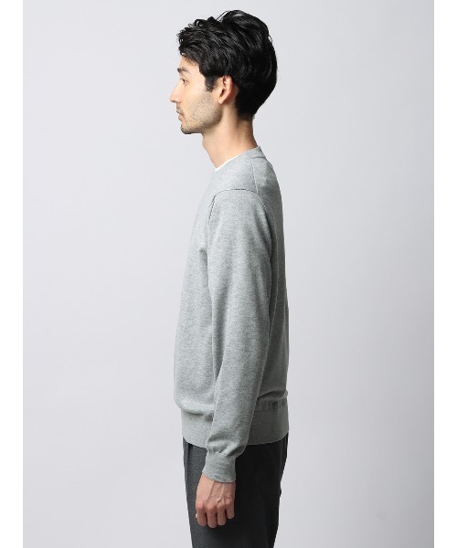 SUIT SQUARE（スーツスクエア）の「クルーネックニット 長袖 ウォッシャブル オーガニックコットンブレンド天竺 無地（ニット/セーター・メンズ・グレー系/ホワイト系/ブラック系/ネイビー系・S/M/L/LL）」の21枚目の写真