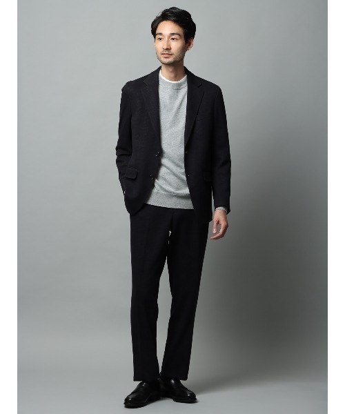 SUIT SQUARE（スーツスクエア）の「クルーネックニット 長袖 ウォッシャブル オーガニックコットンブレンド天竺 無地（ニット/セーター・メンズ・グレー系/ホワイト系/ブラック系/ネイビー系・S/M/L/LL）」の14枚目の写真